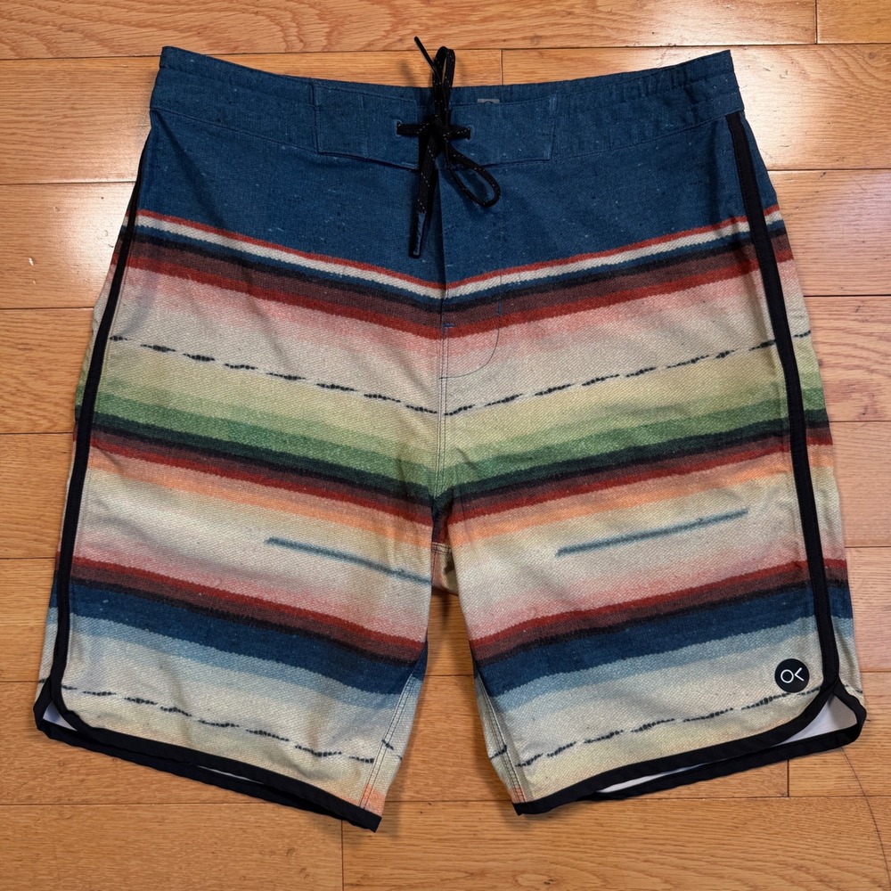 Outerknown Mens Serape Stripe Board Shorts Blue‎ Multi Color Swim Trunks Size 28